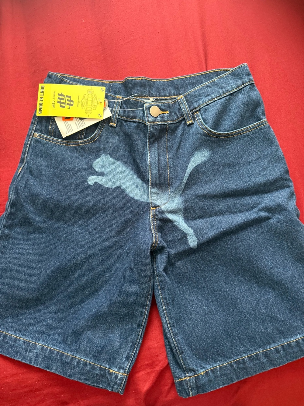 Puma ASAP ROCKY Dark Blue Denim Shorts with Large Cat Logo